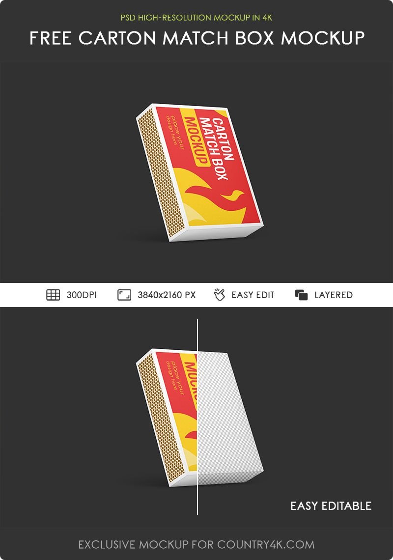 Carton Match Box Mockup in Perspective Sight