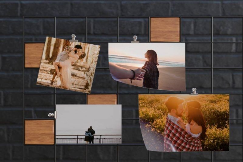 Front View Mood Board Mockup with Wooden Parts