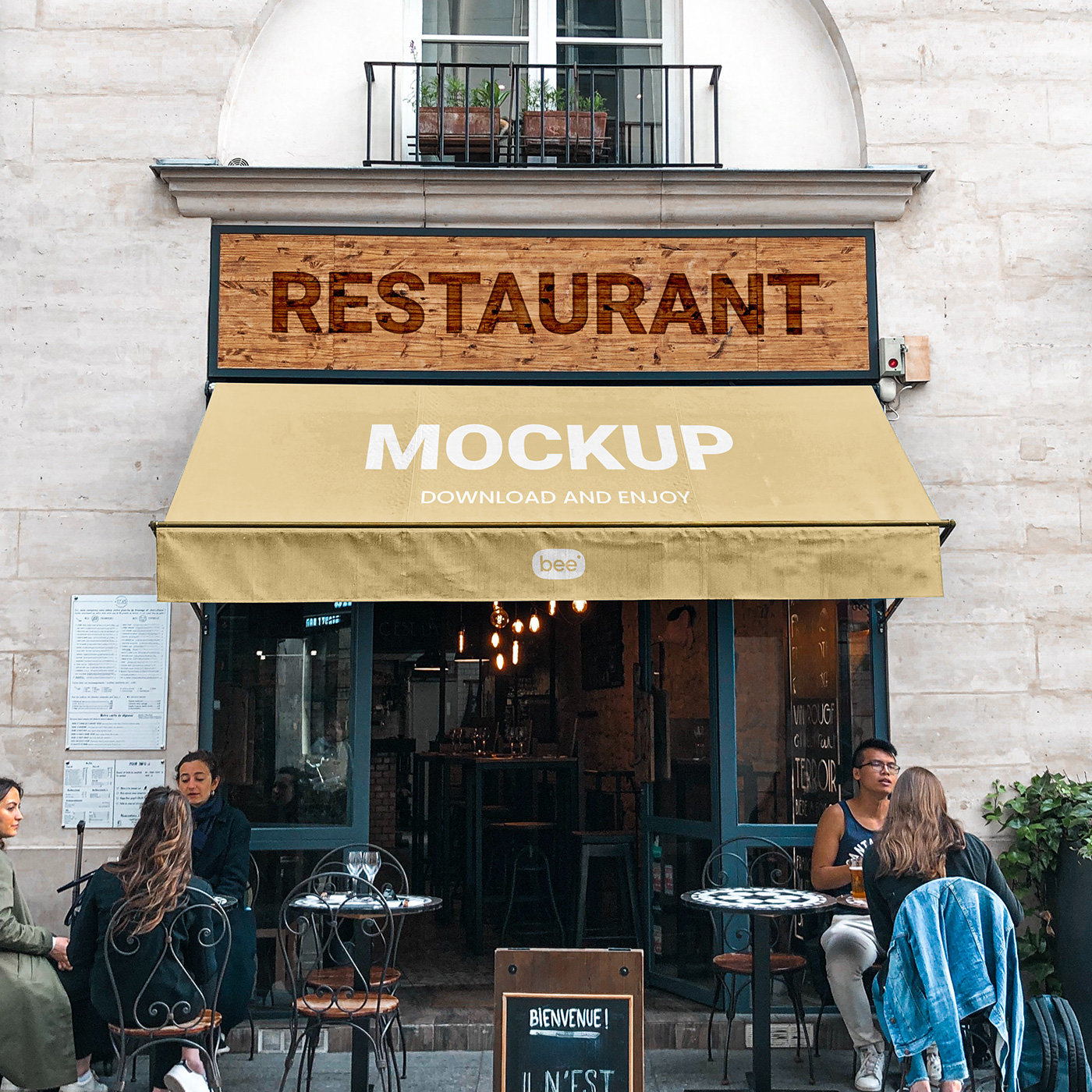 Facing Showcase of Restaurant Front Mockup