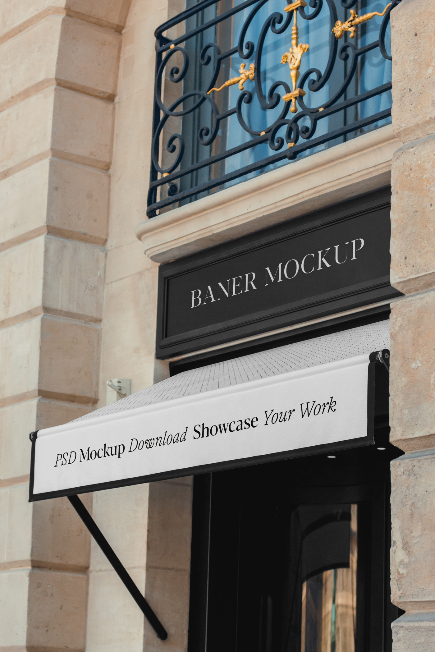Perspective Vision of Banner Mockup with Awning