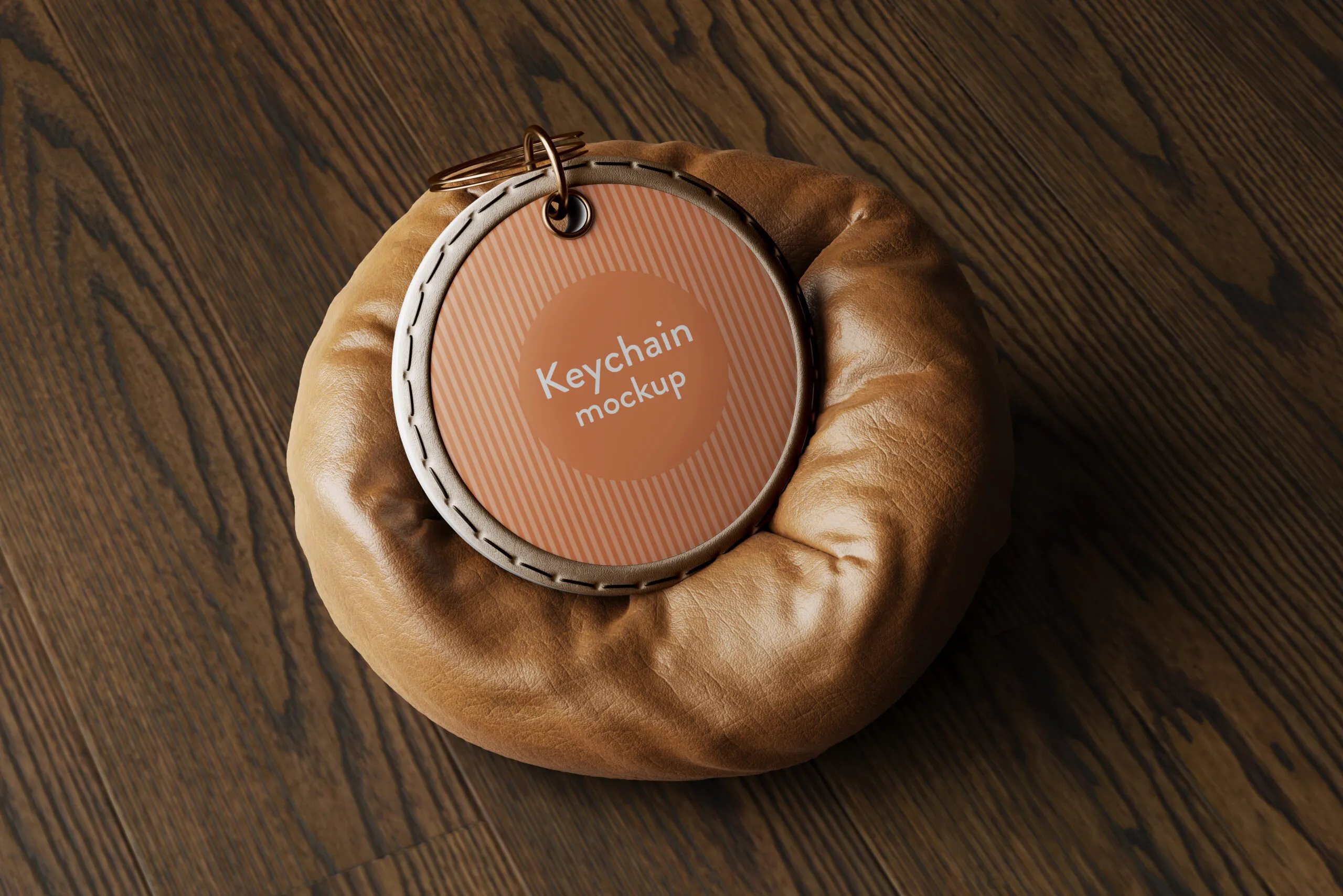 5 Round Keychain Mockup with Leather Pillow in Various Views