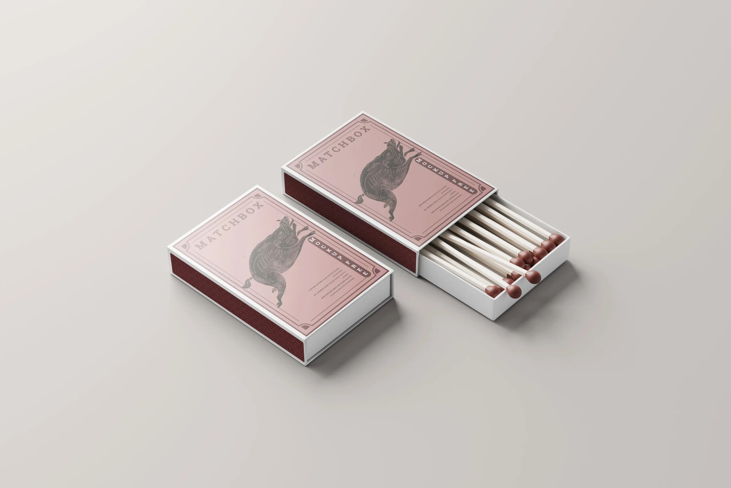 Five Matchbox Mockups with Matches in Varied Views