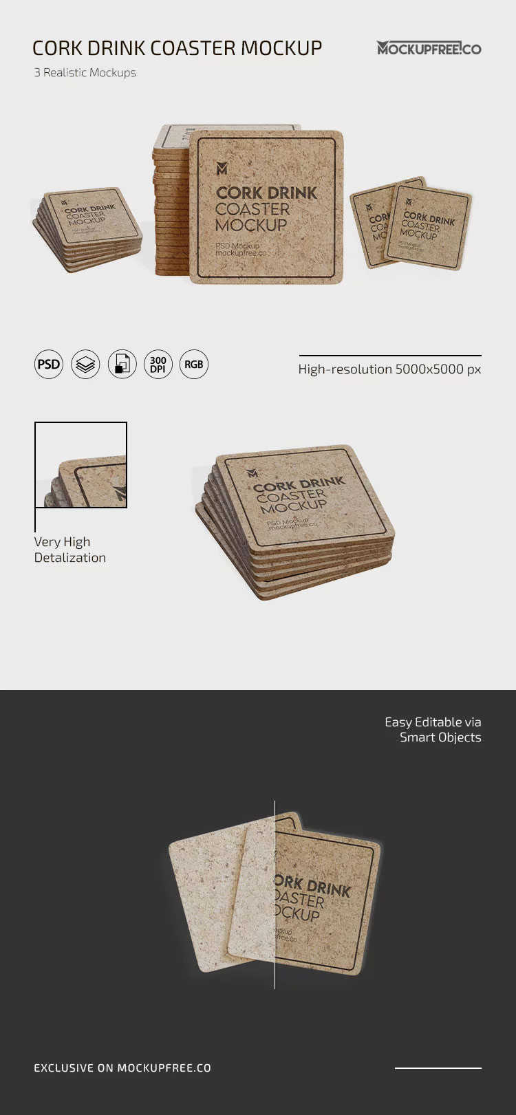 Cork Drink Coaster Mockups preview