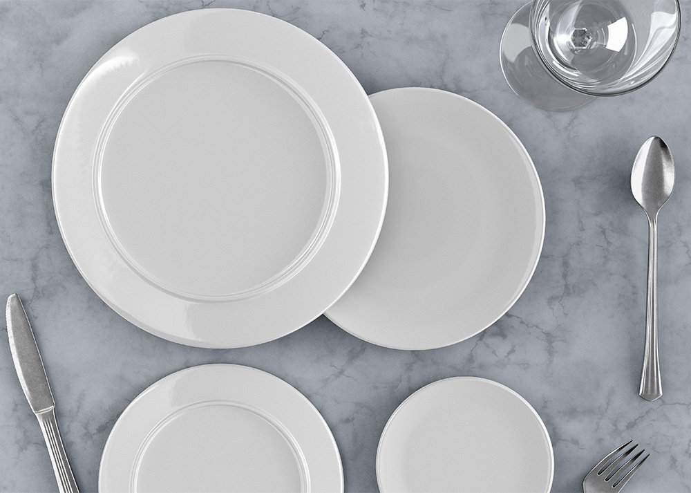 Top View of Round Plates Background Mockup on Marble