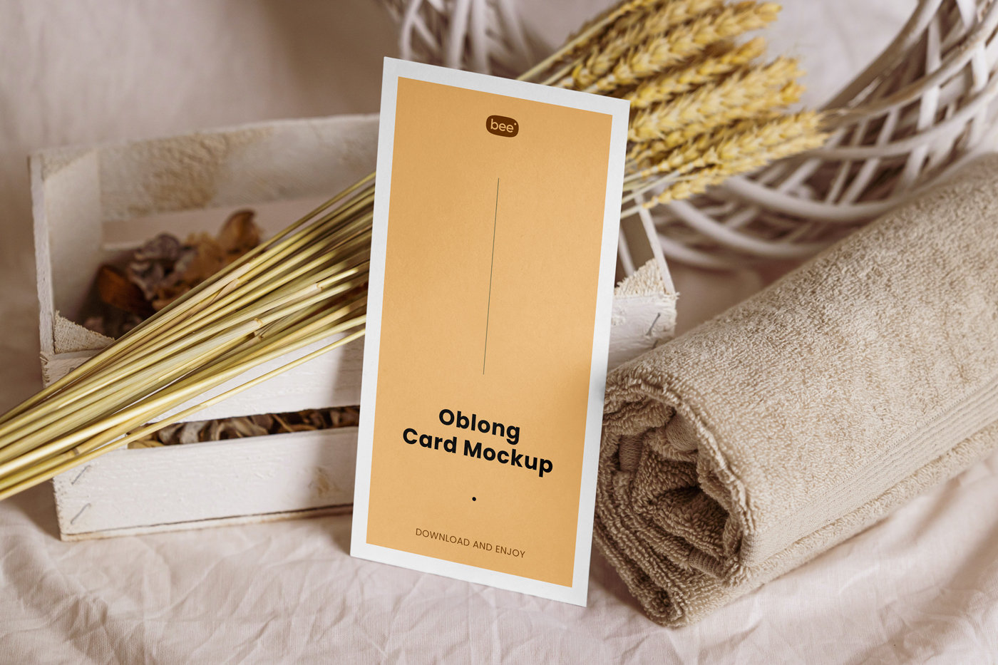 Oblong Paper Card Mockup with Towel in Perspective Sight preview