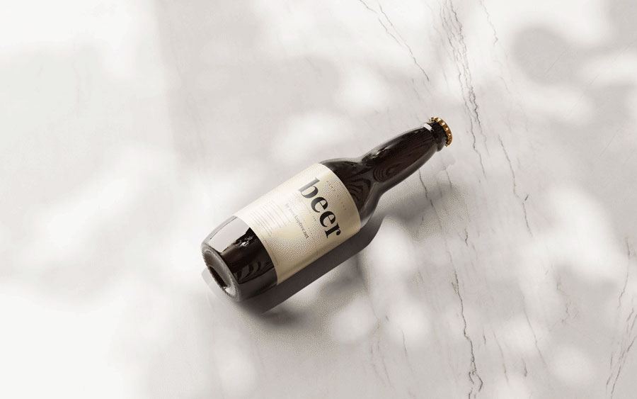 Animated Top View of Beer Amber Glass Bottle Mockup preview