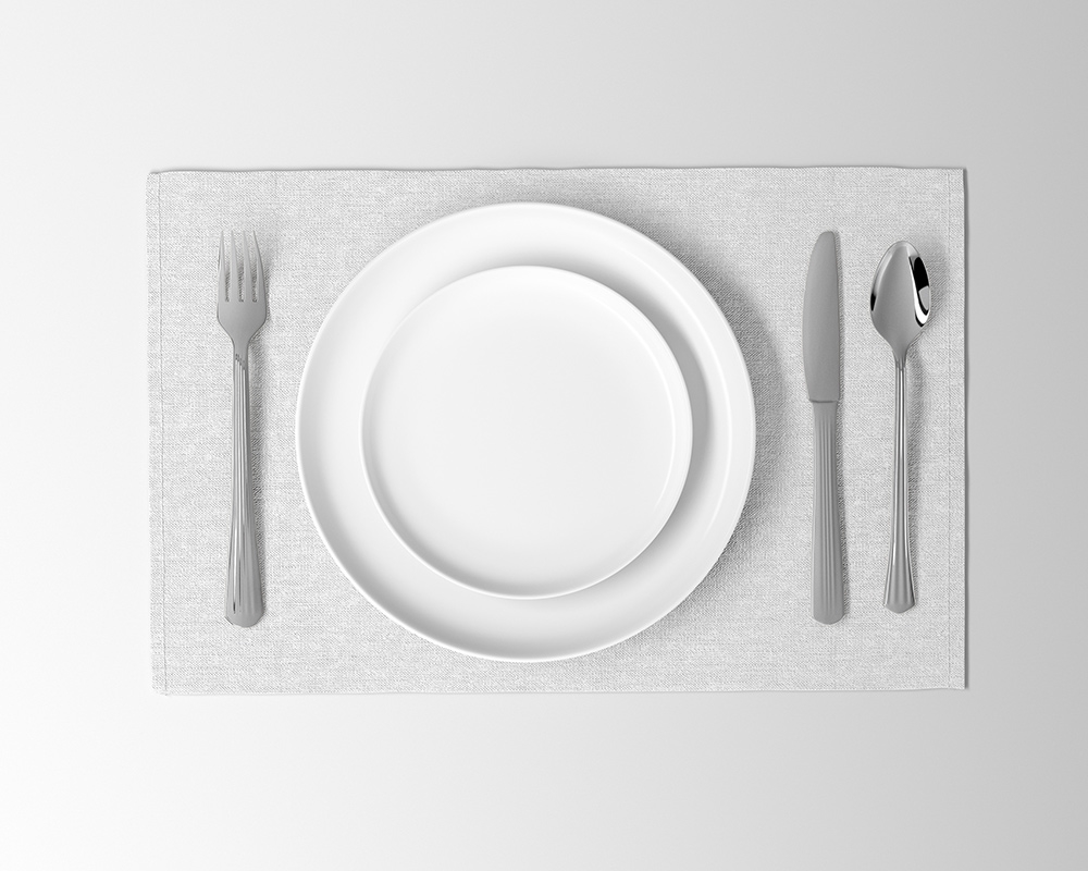 Top View of a Table Set with a Round Plate Mockup