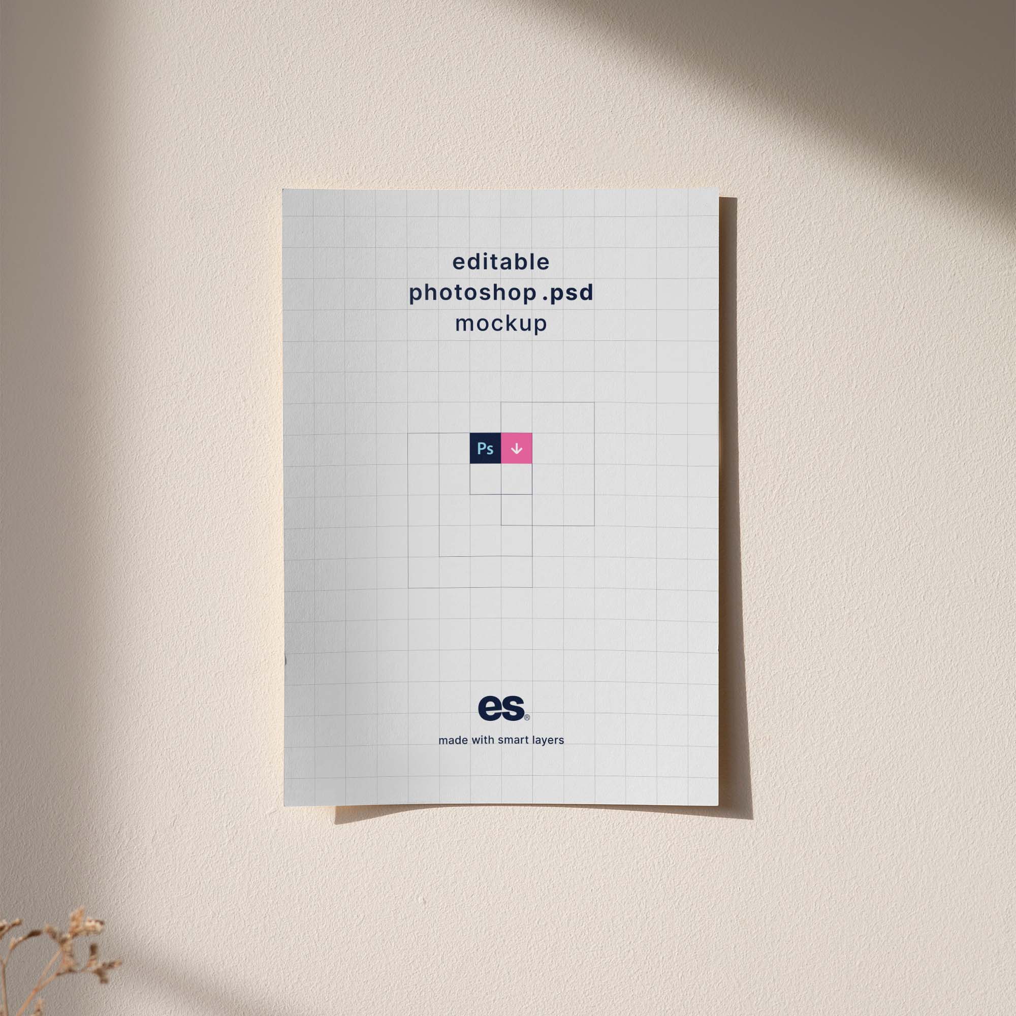 Realistic Paper Poster Mockup Attached Painted Wall preview