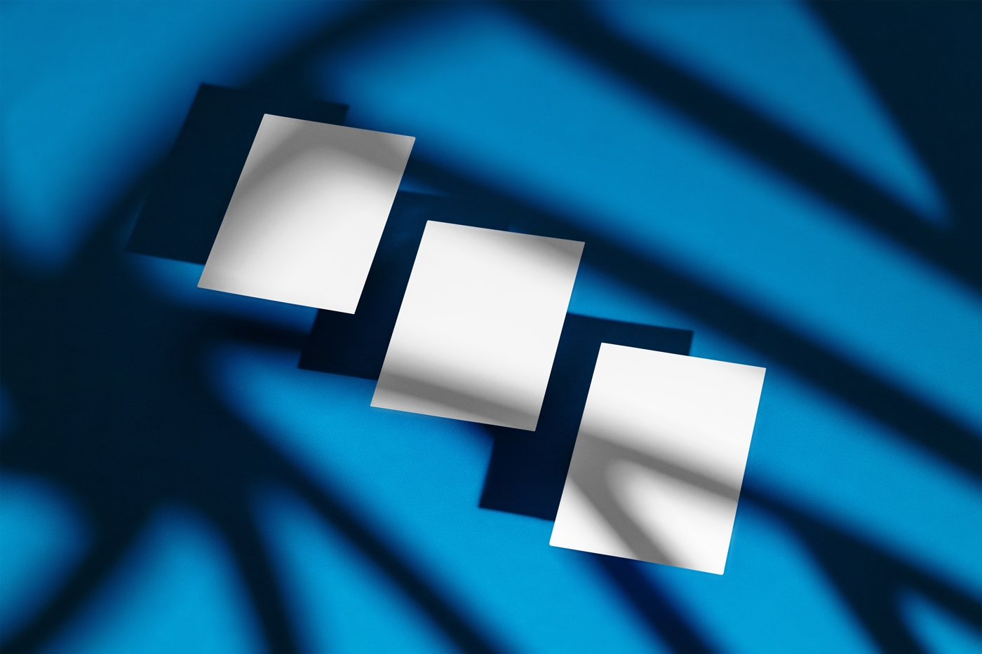 Floating Triple Business Card Mockup with Light Setting preview