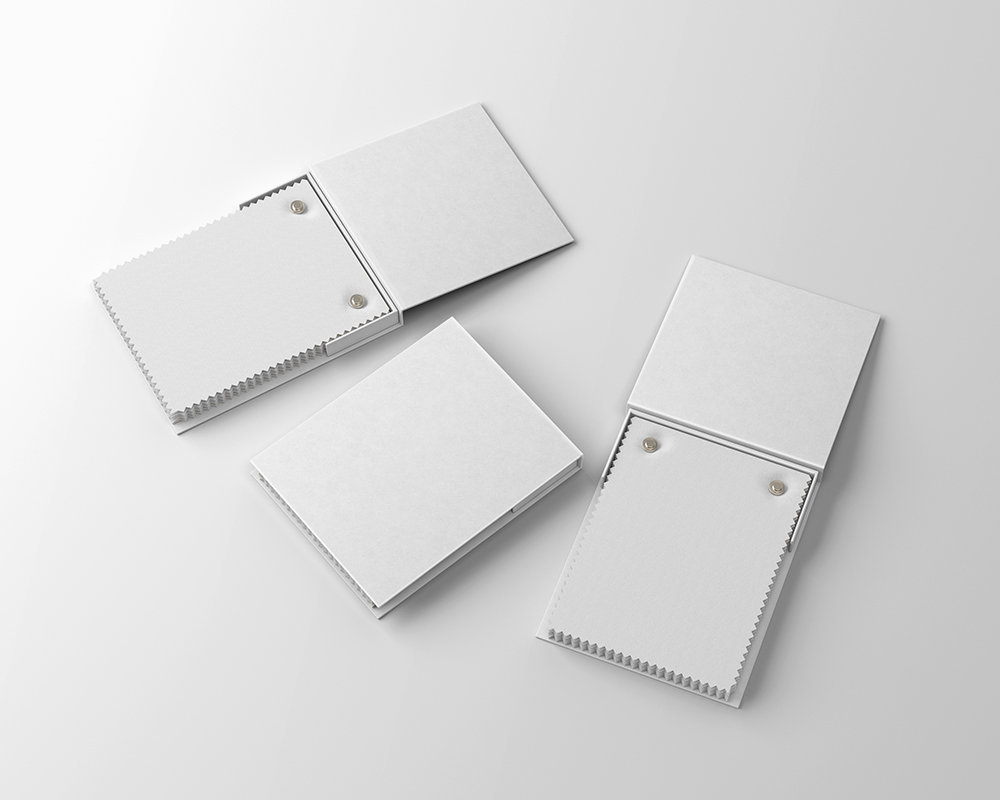 Perspective Sight of 3 Fabric Swatches Books Mockup
