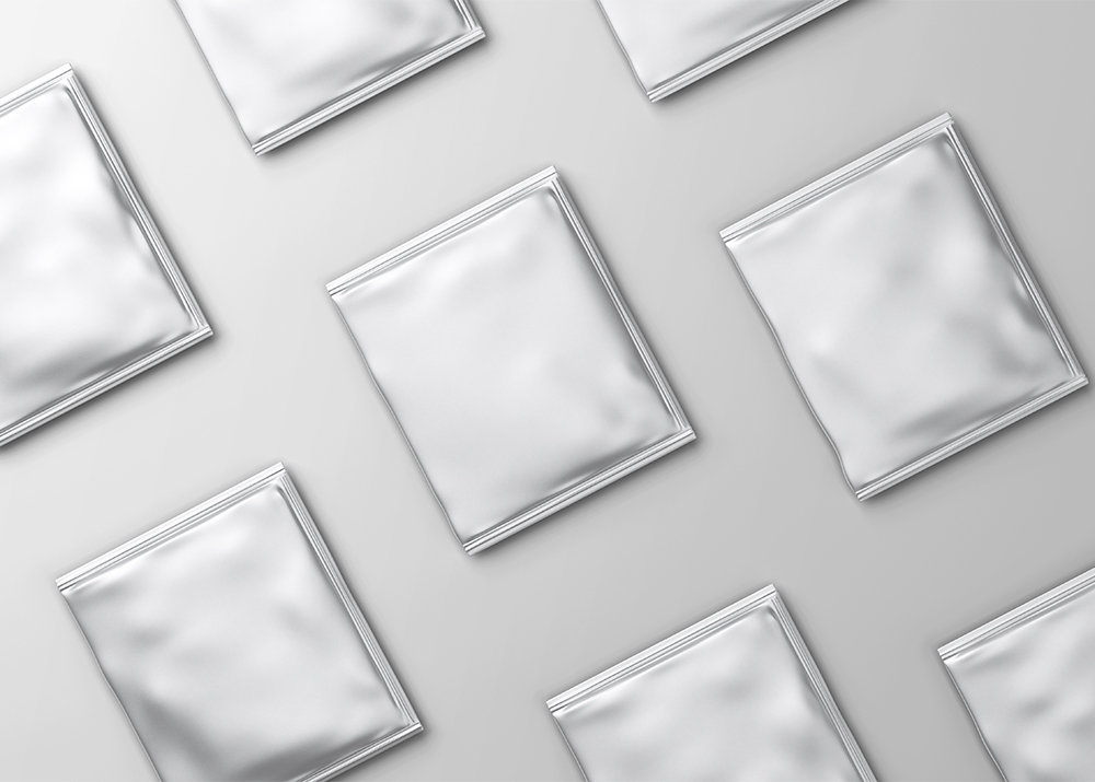 Top View of Grid Matt Sachet Packaging Mockup