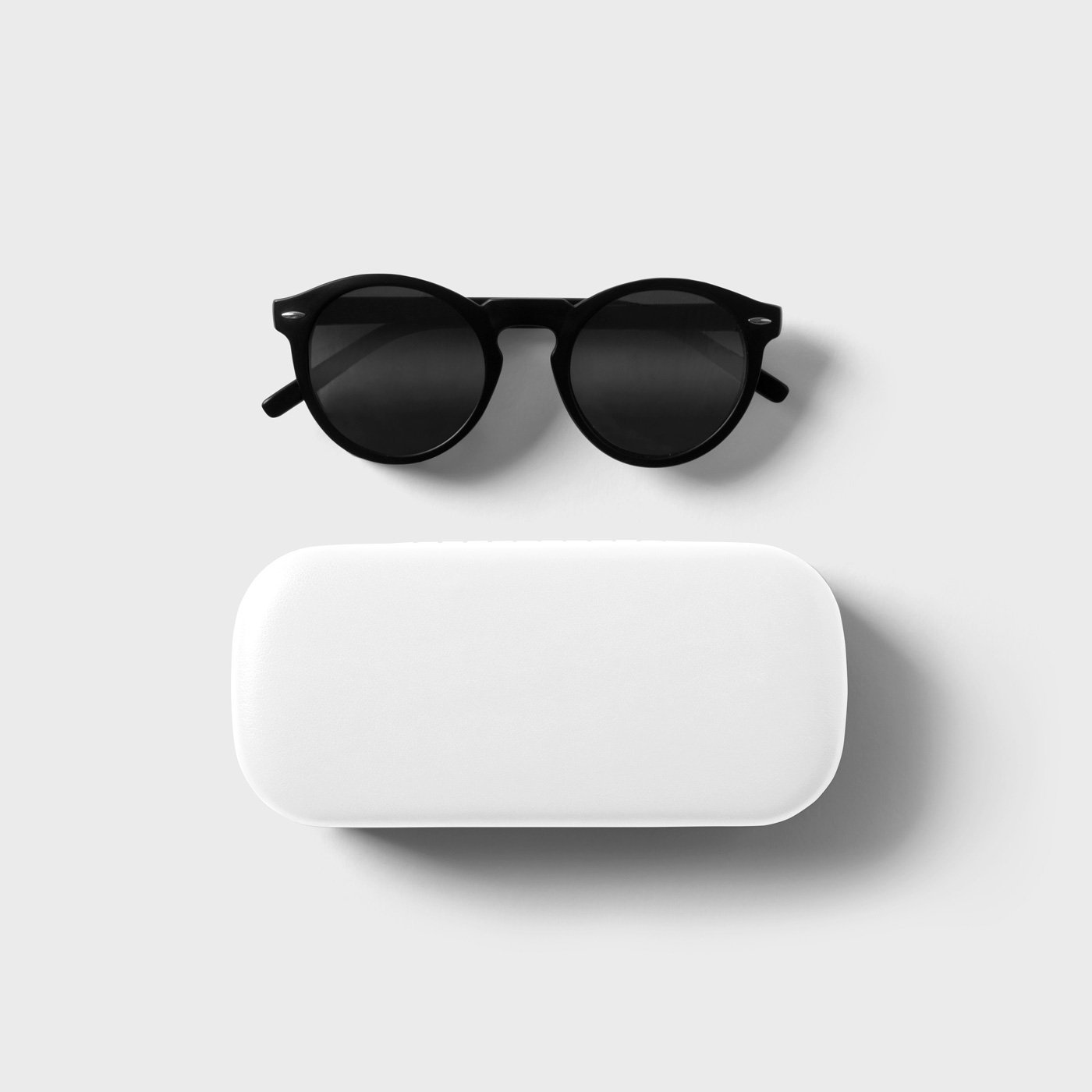 Top Sight of Glasses Case Mockup and Sunglasses