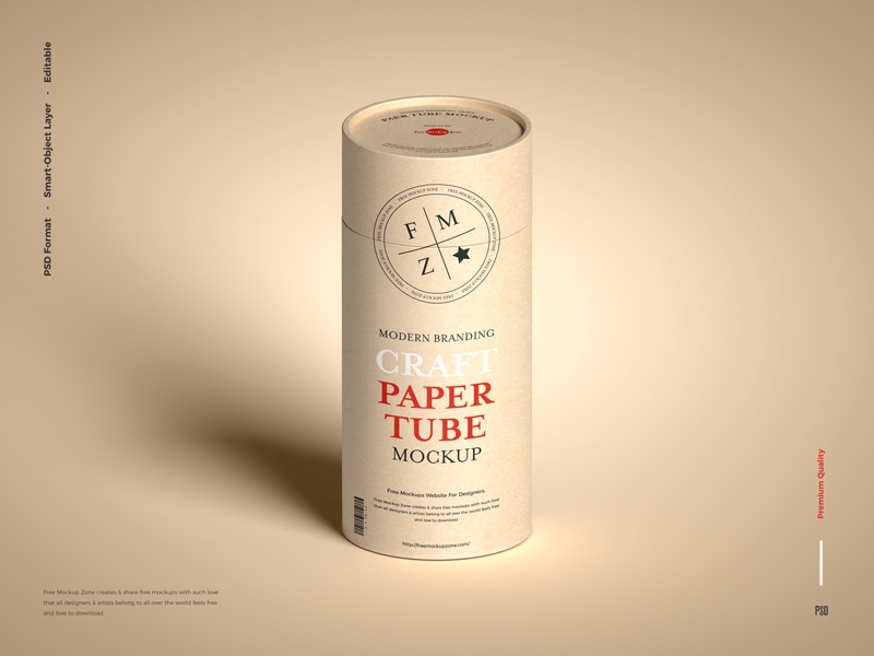 Front View of Modern Branding Craft Paper Tube Mockup preview