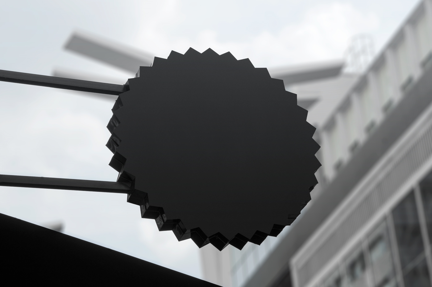 Front View of Decorative Metallic Rounded Sign Mockup preview