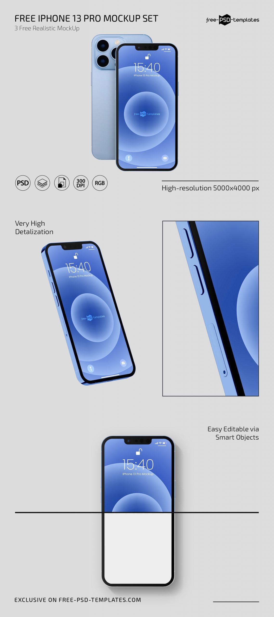 3 View iPhone 13 Pro Mockups preview