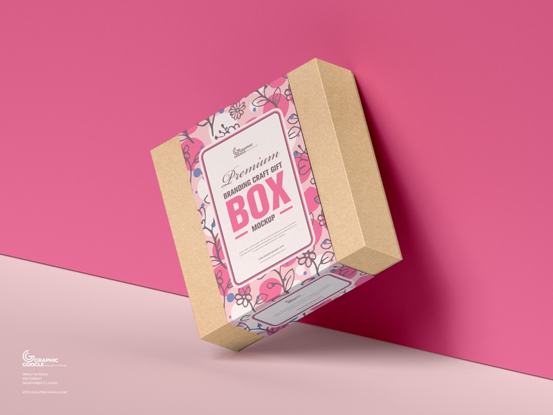 Square Branding Craft Gift Box Mockup Standing on One Edge preview