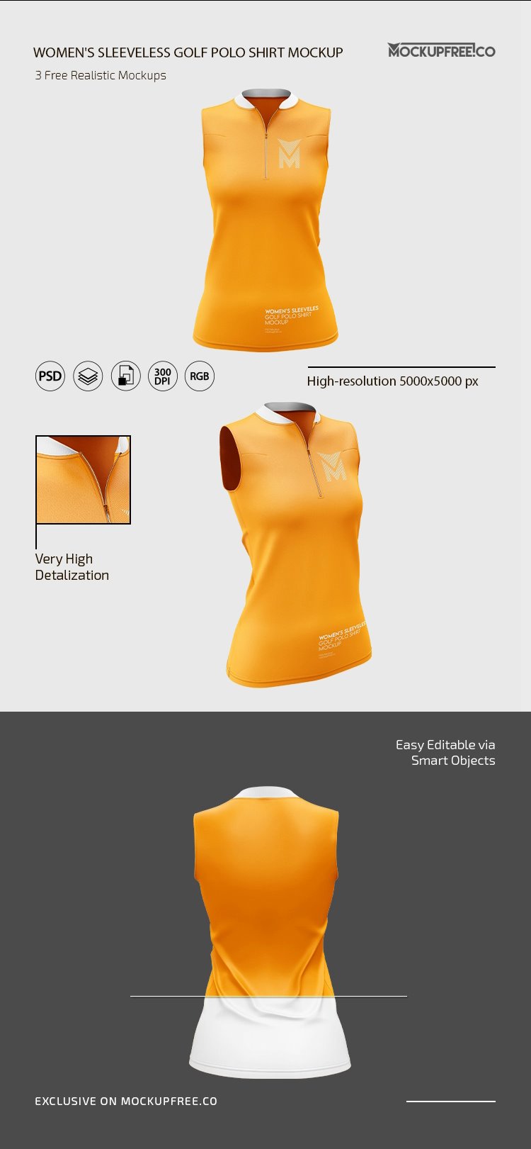 3 Mockups of Women’s Sleeveless Golf Polo Shirt preview