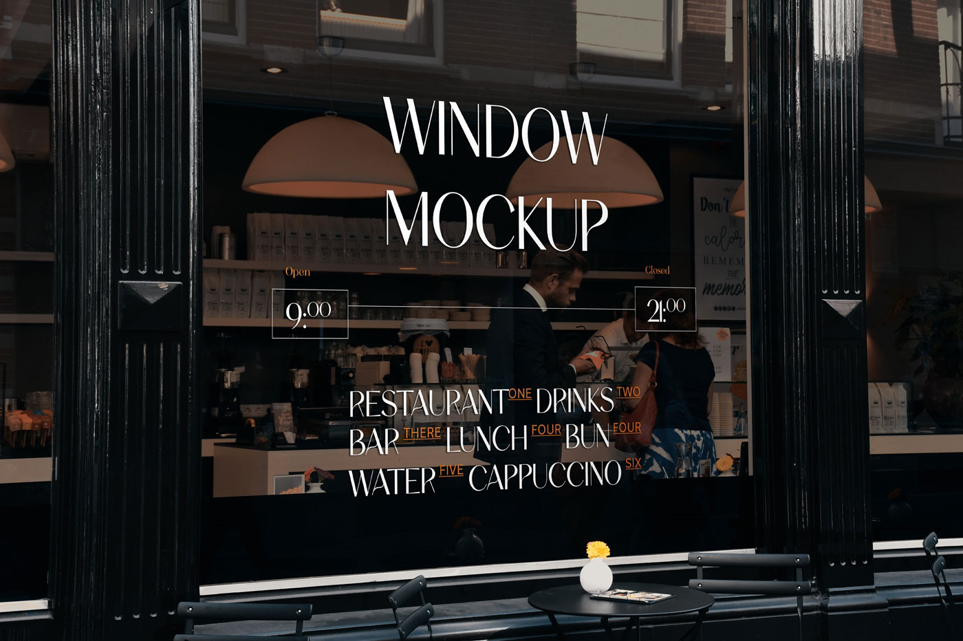 Perspective View of Realistic Restaurant Window Mockup