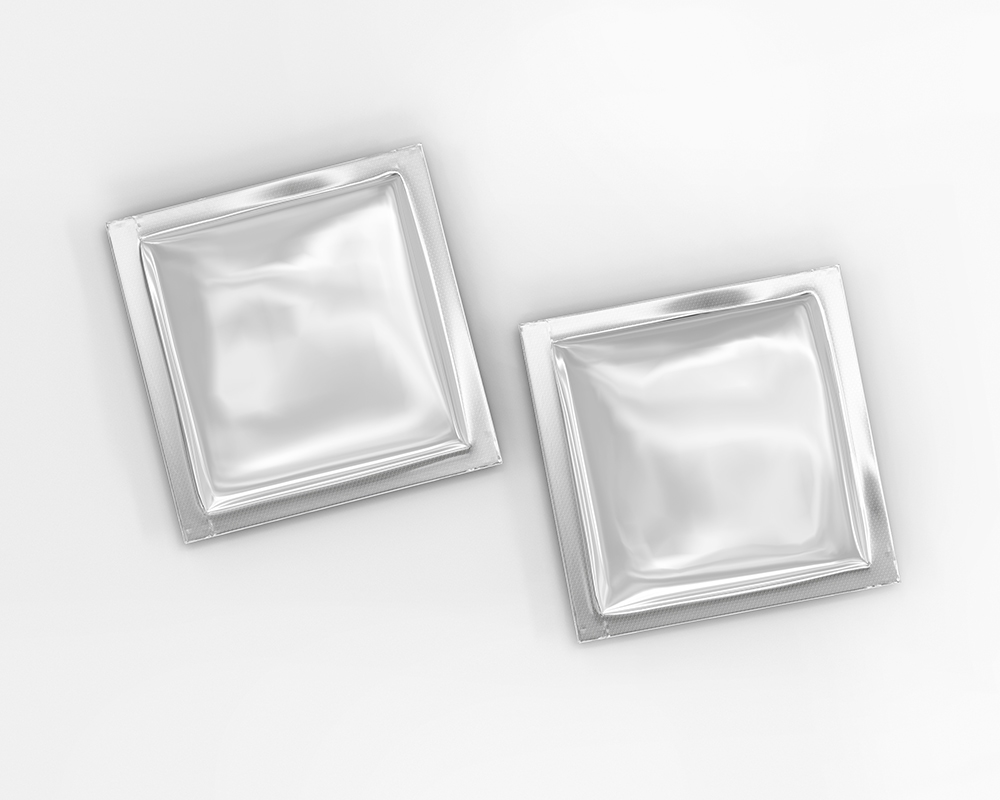 Top View of Double Metallic Square Sachet Mockup