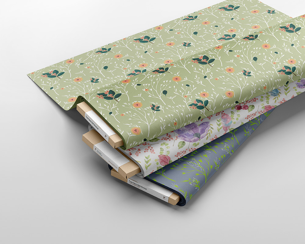 Perspective View of 3 Fabric Bolts Mockup