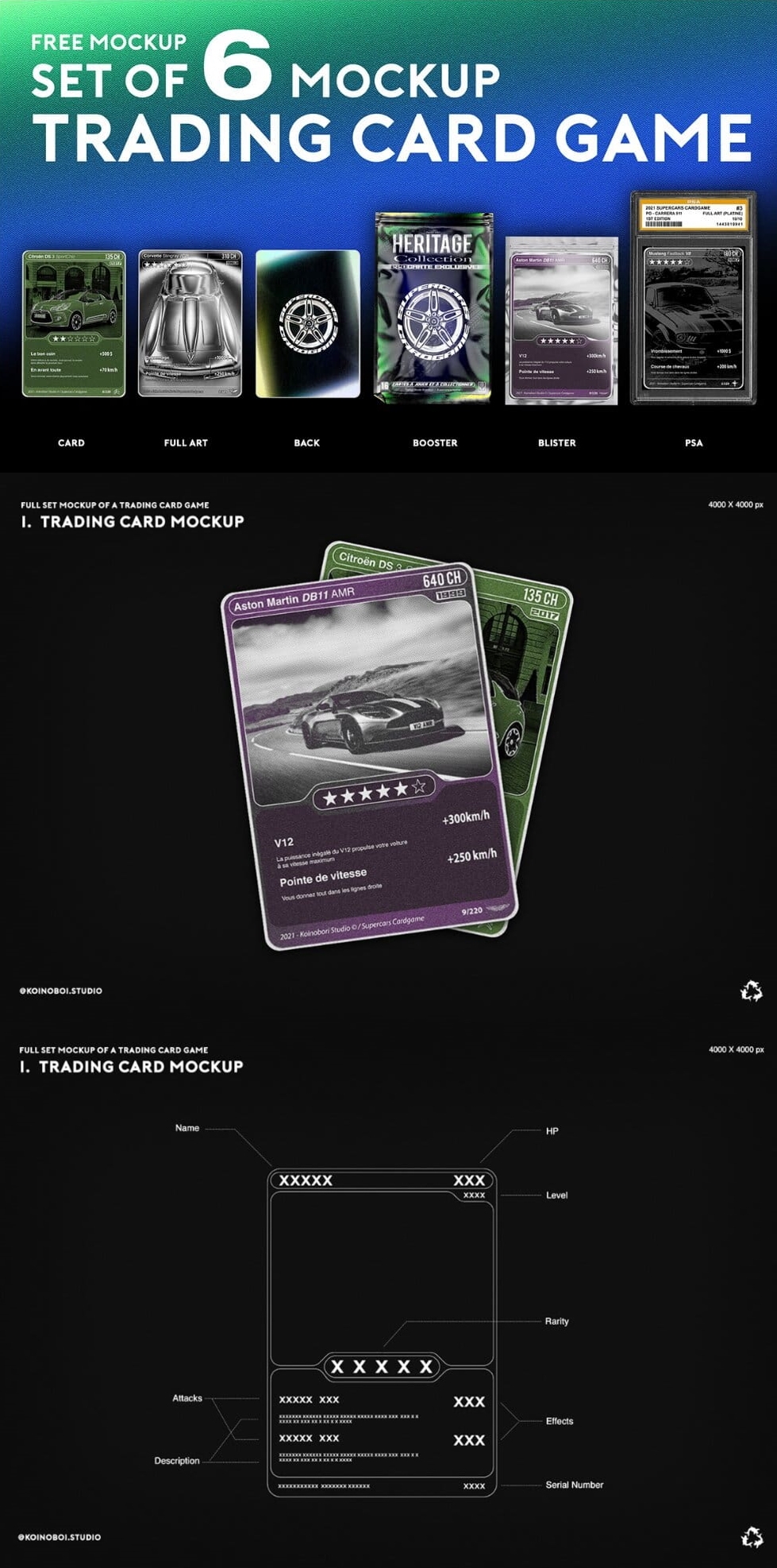Front View of 6 Trading Game Card Mockups