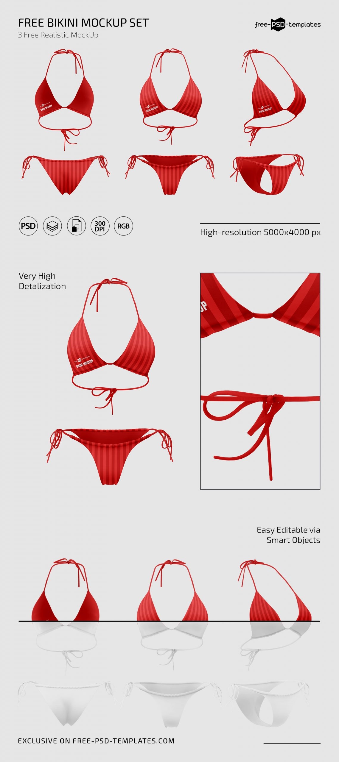 Front View of Three Bikini Set Mockups preview