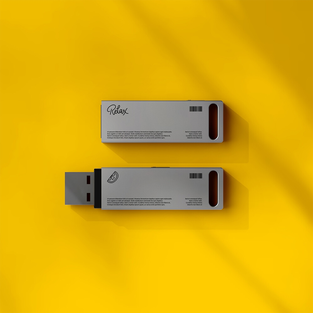 Top View of the Front and Back of a USB Drive Mockup