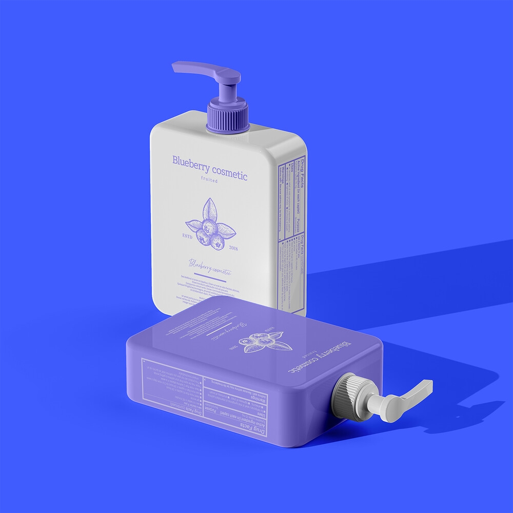 Perspective View of Two Lotion Bottles Mockup preview