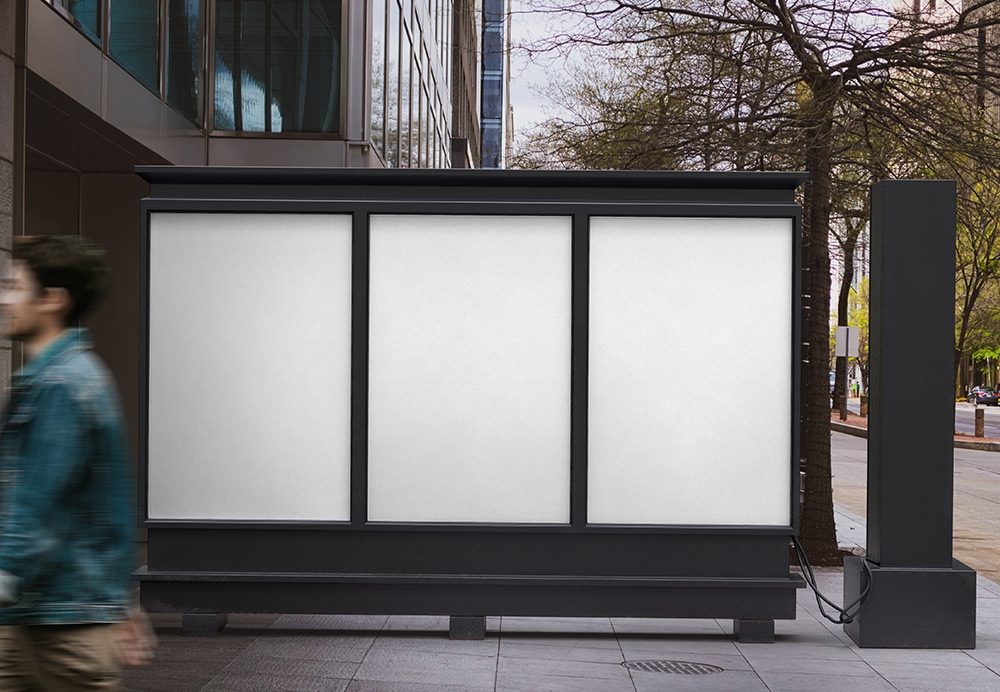 Front View of Outdoor Poster Mockup Presenting 3 Shots Separately preview