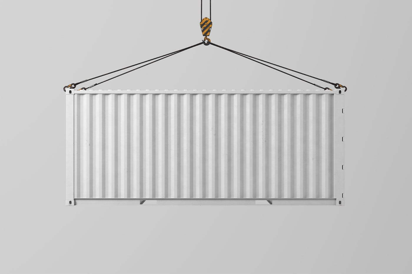 Shipping Container Hung on the Hook in the Front View Mockup