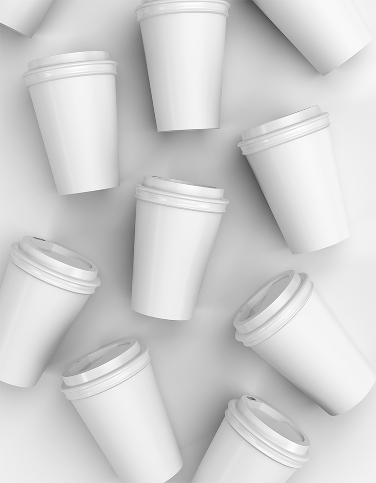 Multiple Coffee Cups Branding Mockup from an Aerial View