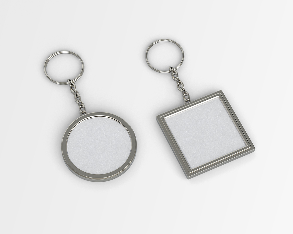 Mockup of 2 Keychains Laid Next to Each Other in Overhead View