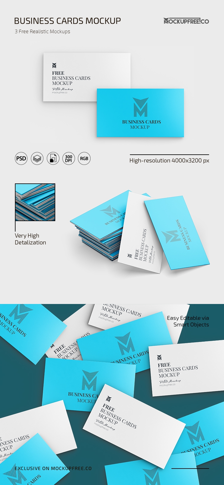 3 Business Cards Mockup in Different Shots preview