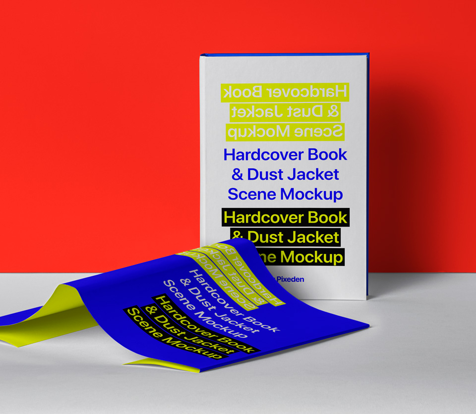 Dust Jacket and Hardcover Book Mockup from a Front View preview