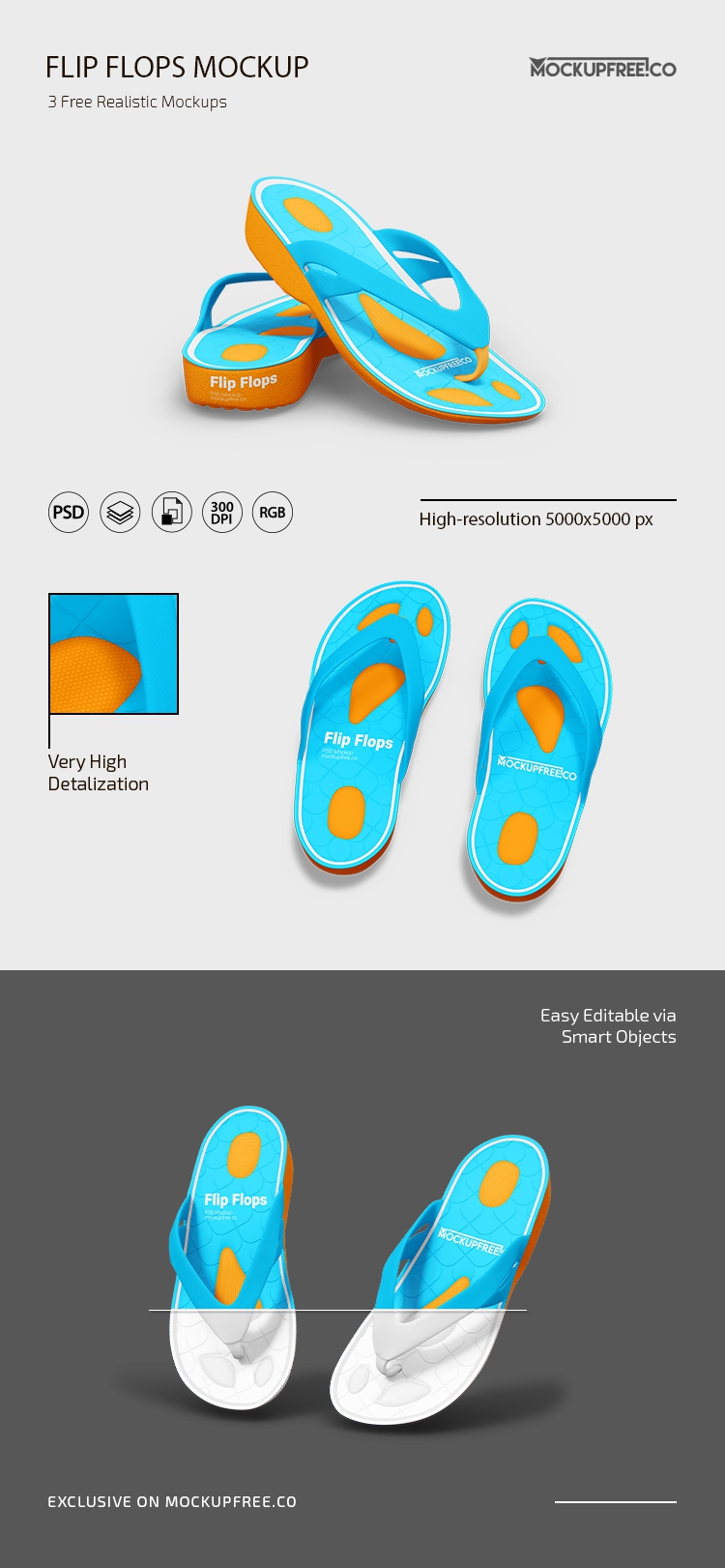 3 Different Positions of Flip-flops Mockups