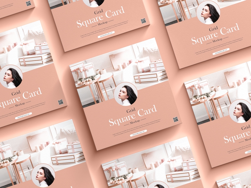 Top View Grid Square Cards Mockup