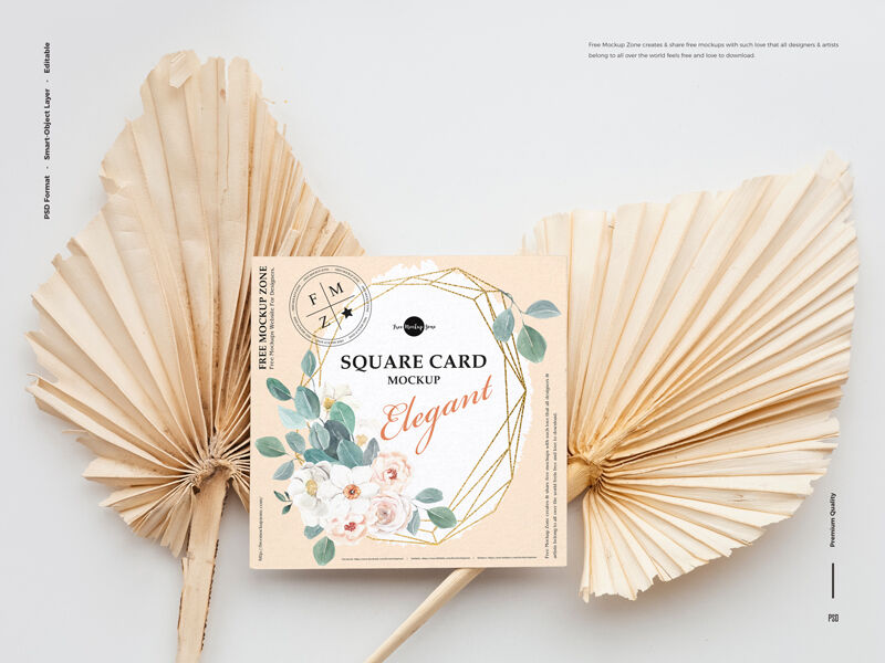Top View Square Card on Dry Leaves Mockup