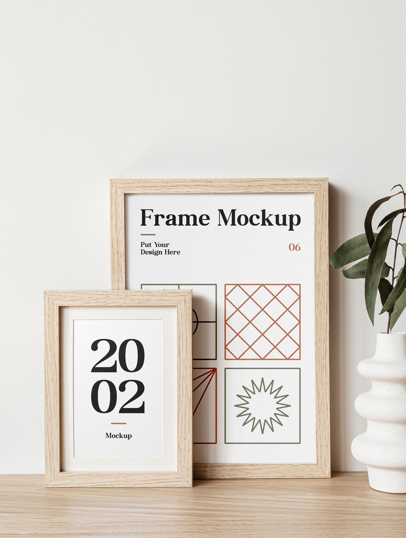 Big and Small Thick Wooden Frames on Table Mockup preview
