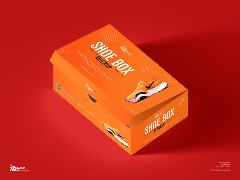 Semi-open Perspective View Packaging Shoe Box Mockup