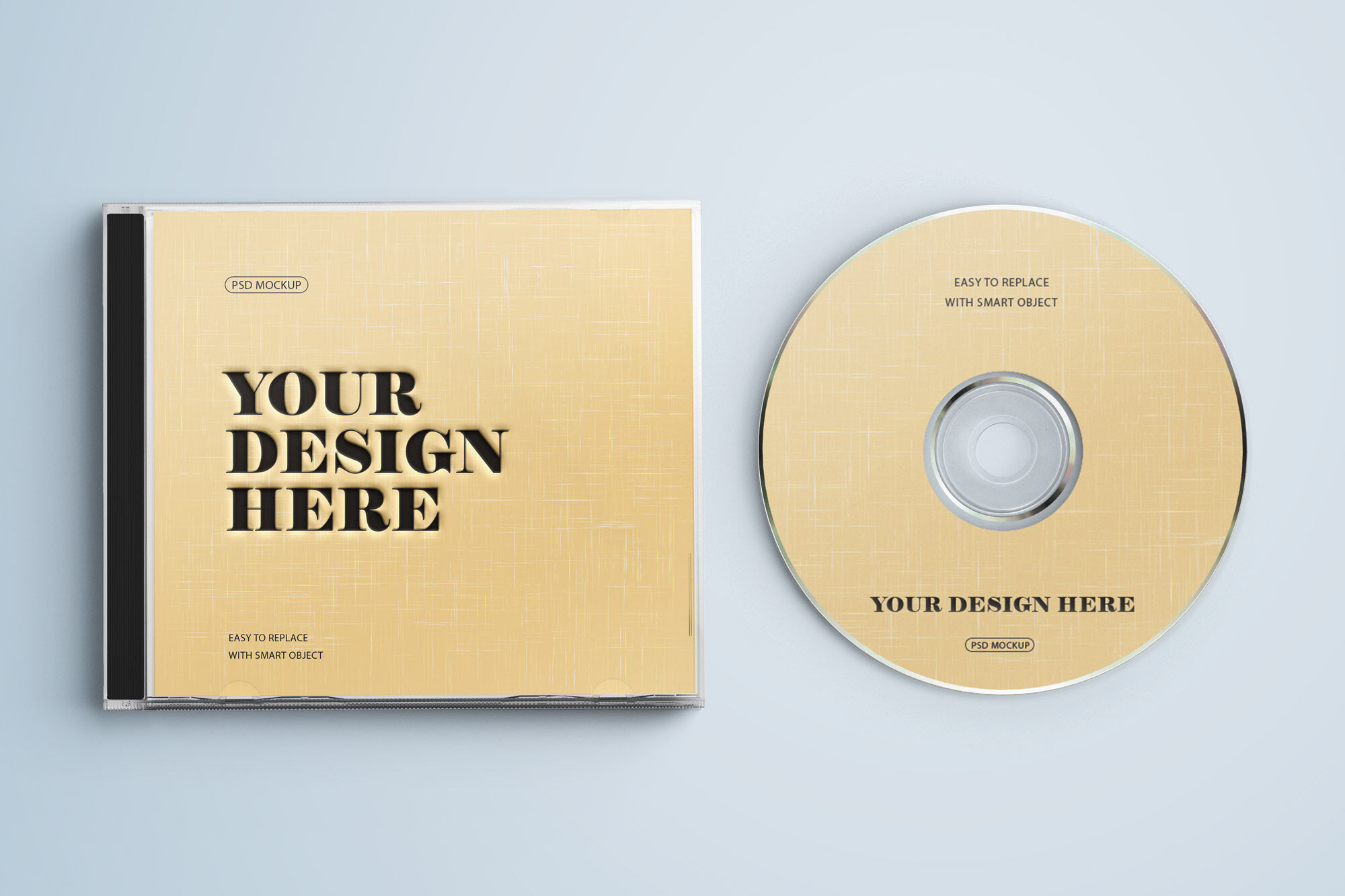 Top View CD Next to Jewel Case on Floor Mockup preview