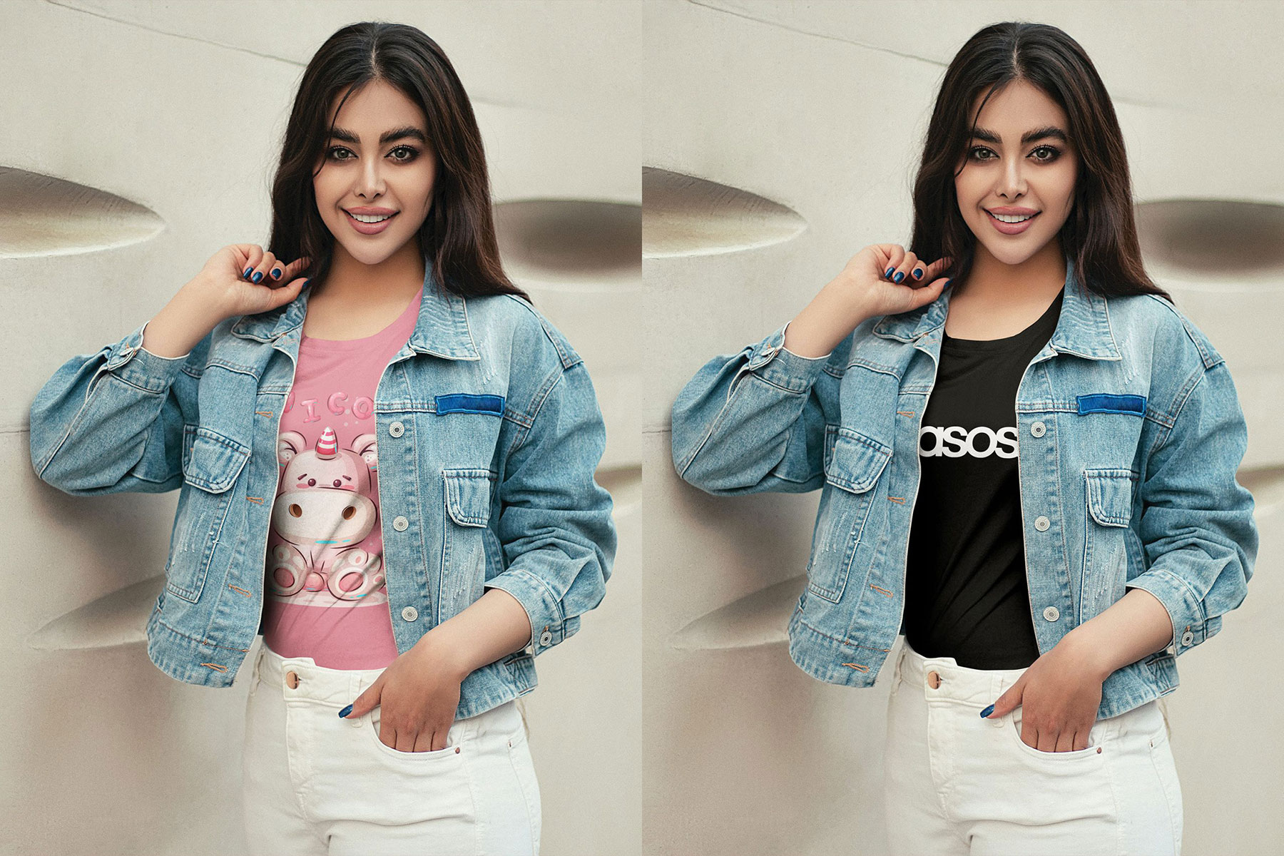 Standing Girl Wearing T-Shirt Mockup preview