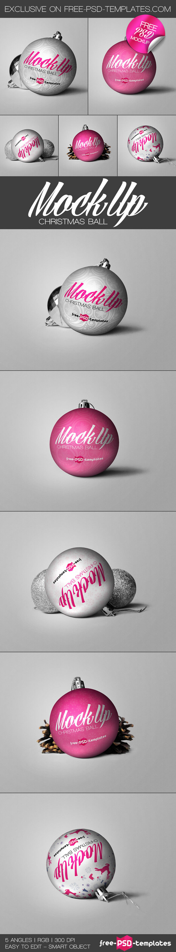 5 Close-up Shot Christmas Ball Mockups in Different Angles