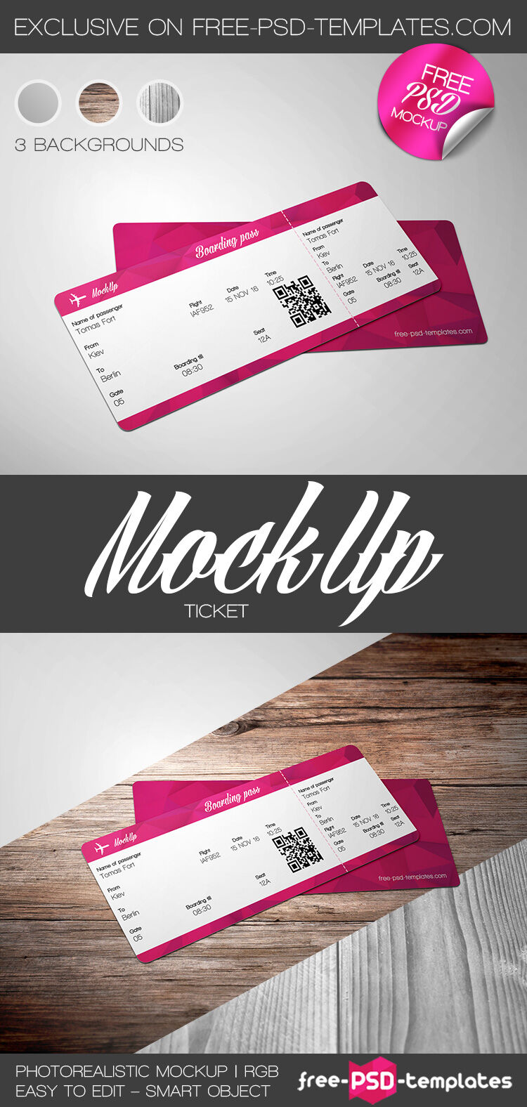 Perspective View of Both Sides of a Ticket Mockup