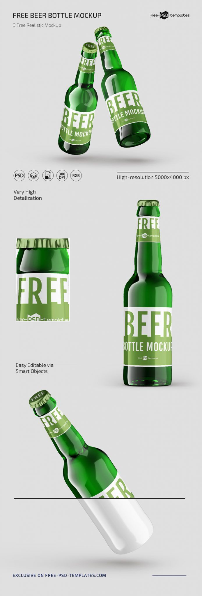 Three Isolated Beer Bottle with Caps on Mockups preview