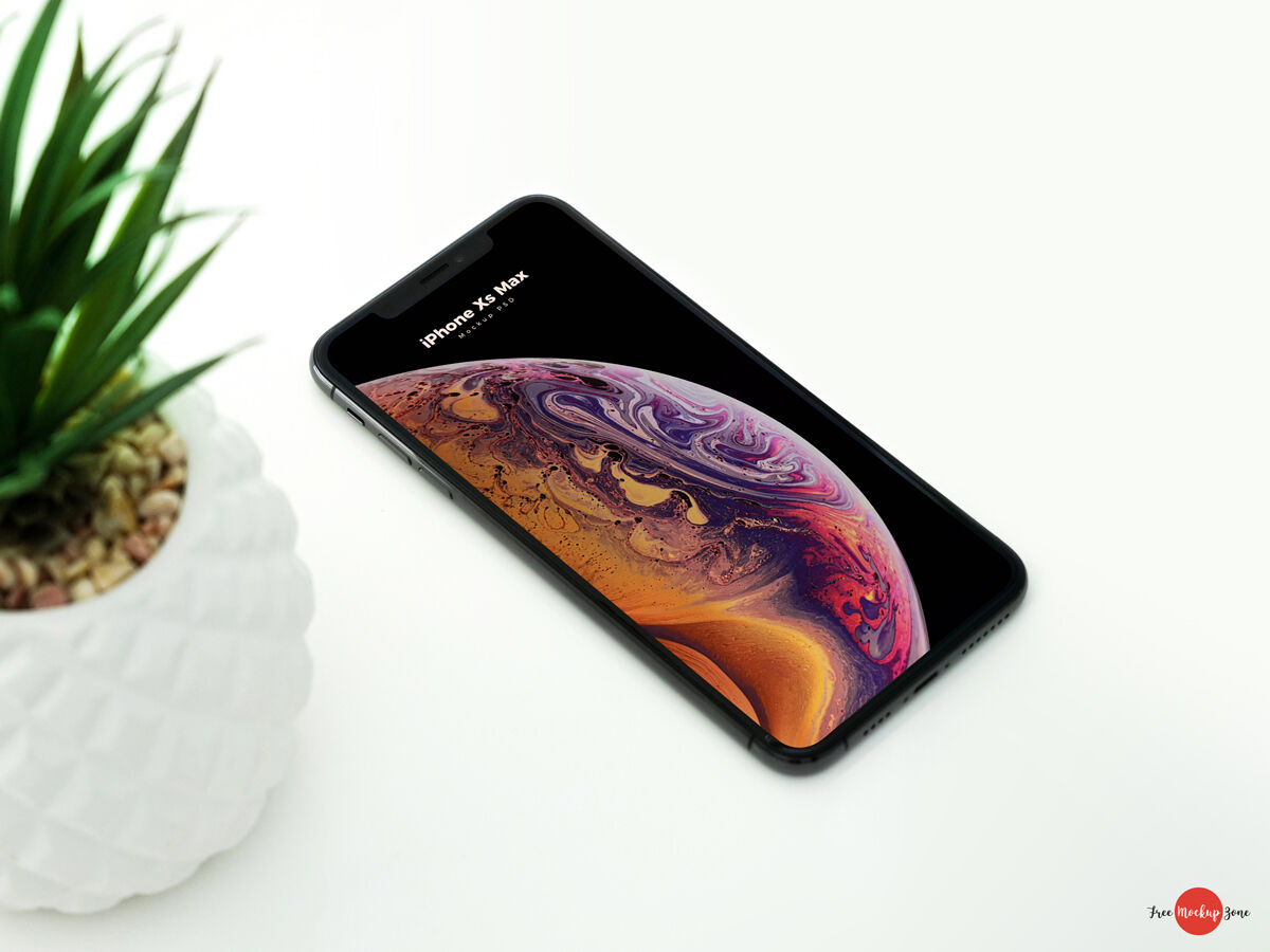 Perspective View iPhone XS Max on Floor Mockup with Plant preview