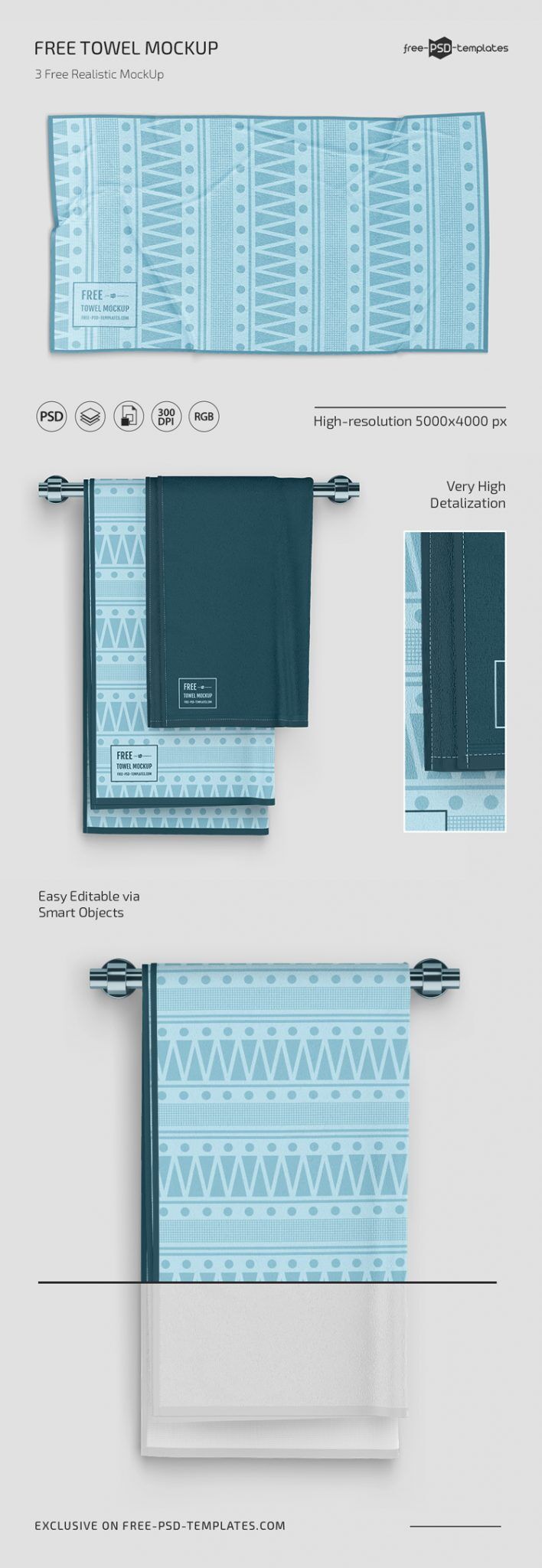 3 Towel Mockups in Different Views