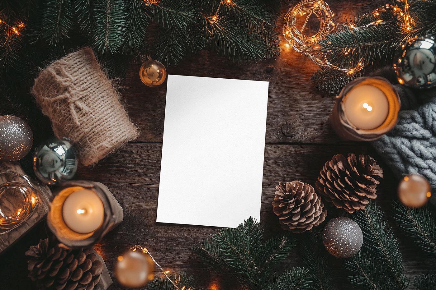 Post Card with Christmas Decorations Mockup preview