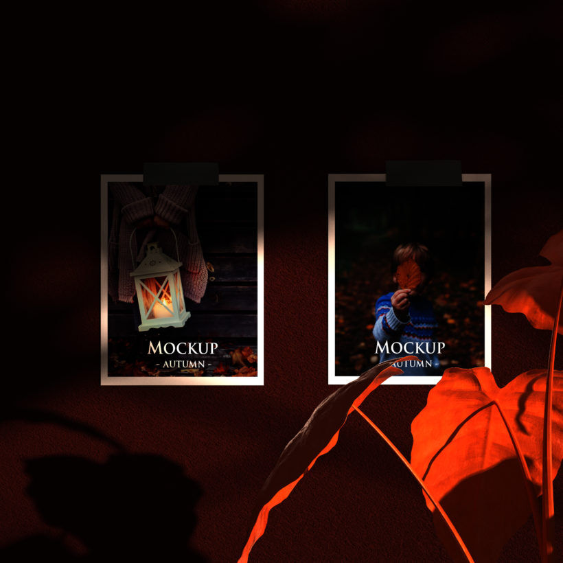 2 Flyers on a Wall Autumn Mood Board Mockup