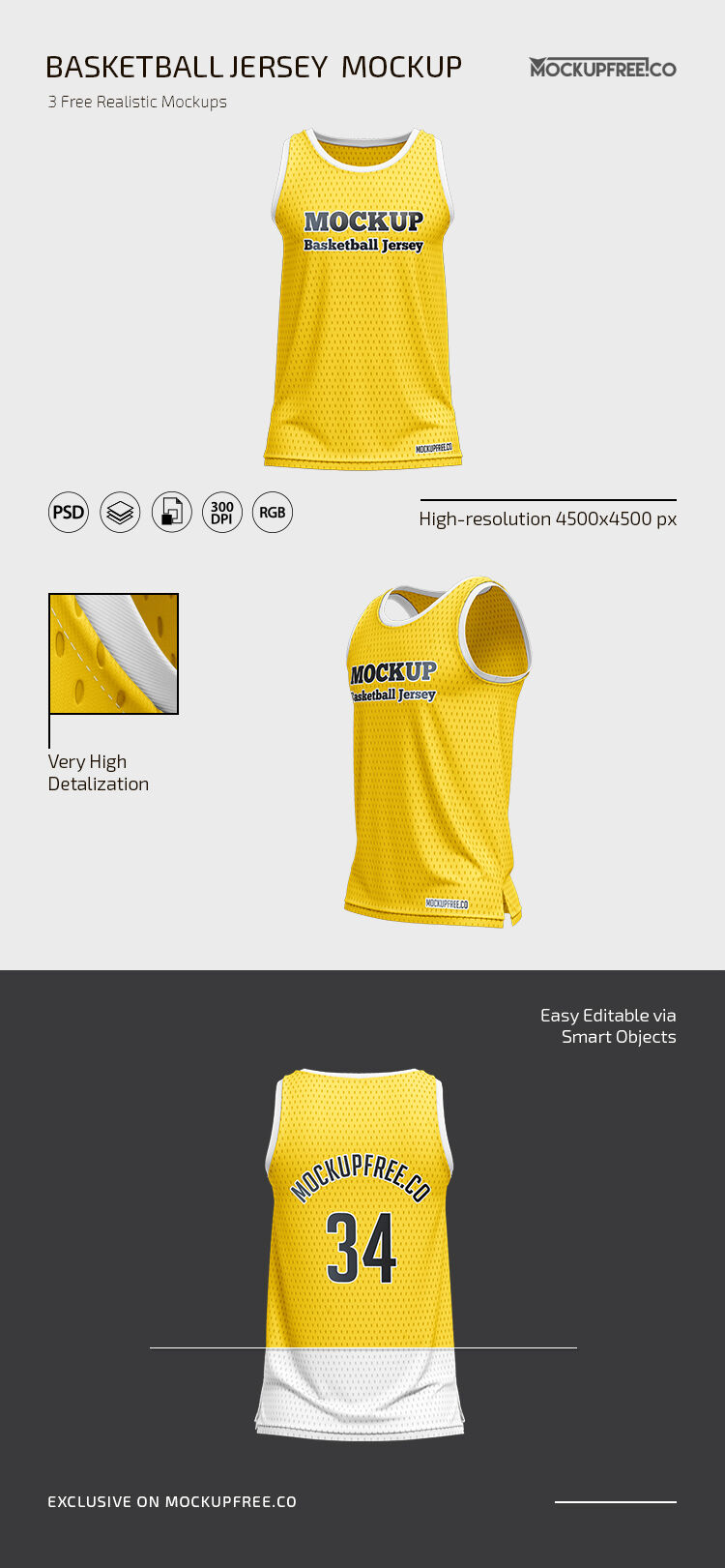 Three Isolated Life-Like Basketball Jersey Mockups
