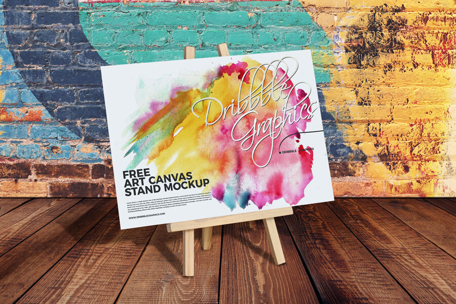 Art Canvas Stand Mockup on Wooden Floor